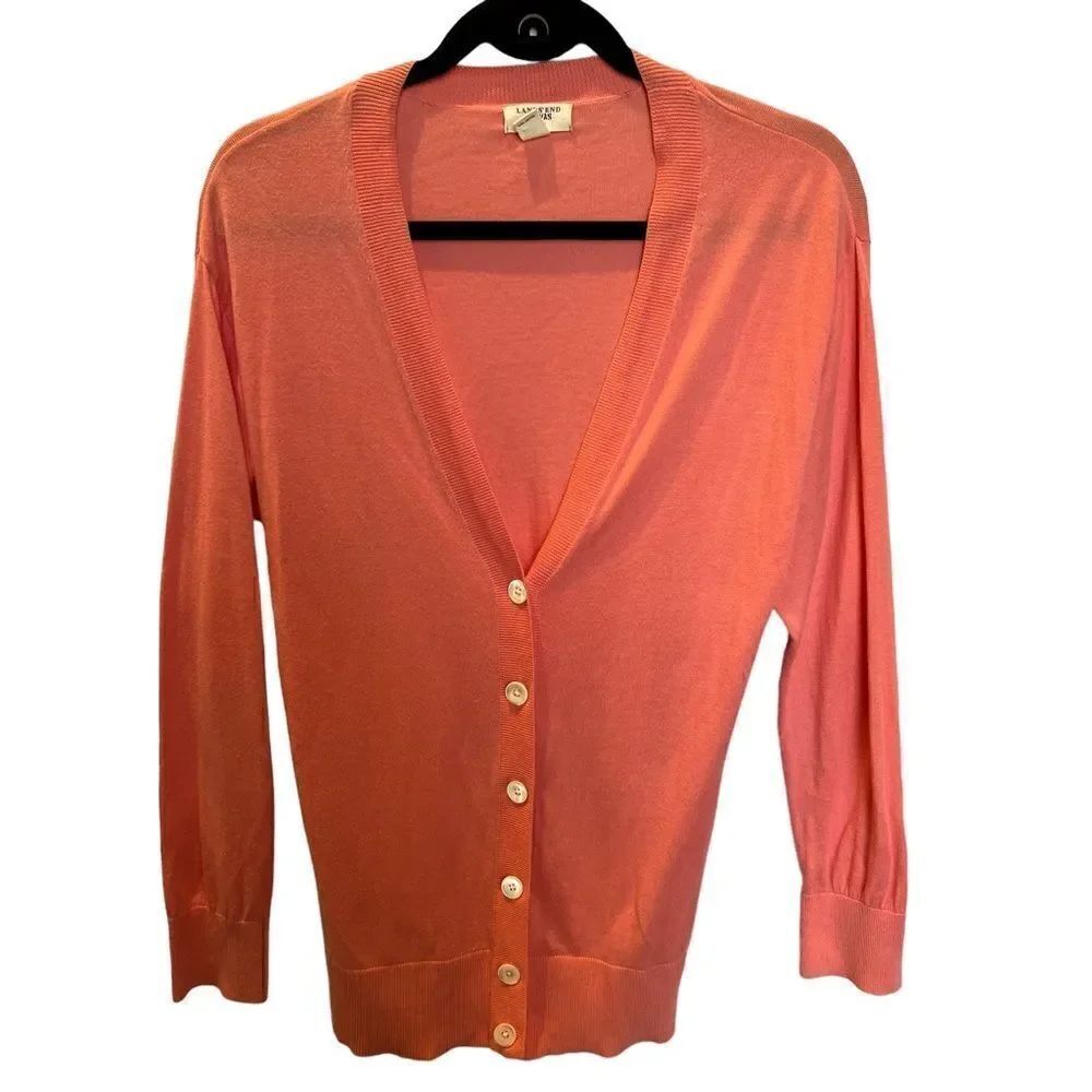 Lands' End Women's Cotton Cardigan Sweater Coral Size Small